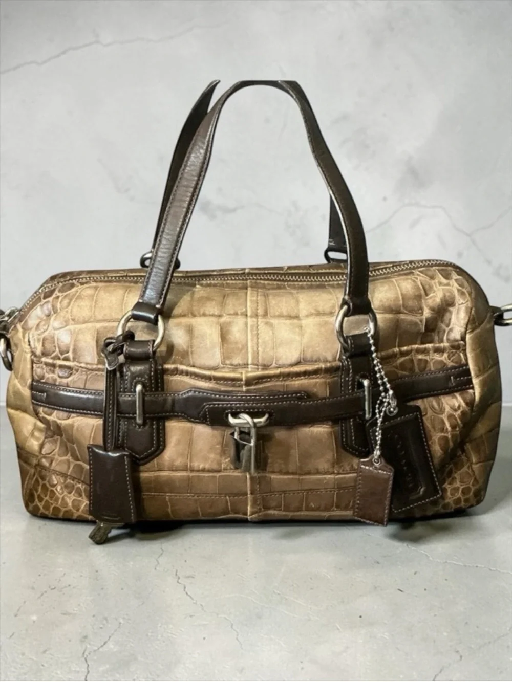Coach Chelsea Embossed Croc Reese Satchel Style 18020 Brown Tan Leather